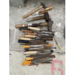 VARIOUS HAND TOOLS TO INCLUDE FILES, HAMMERS, CHISELS ETC.