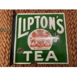 A VINTAGE ENAMEL DOUBLE SIDED SIGN "LIPTONS TEA"