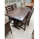 A REFECTORY STYLE DINING TABLE AND FOUR LADDERBACK CHAIRS