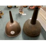 TWO COPPER FUNNELS