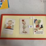 THREE FRAMED LUCY ATWELL POSTCARDS