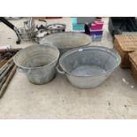 THREE GALVANISED TUBS