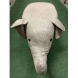 A FAUX SUEDE ELEPHANT FOOTSTOOL