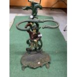 A VINTAGE GREEN PAINTED CAST UMBRELLA STAND JACK AND THE BEANSTALK DESIGN