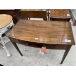 A 19TH CENTURY MAHOGANY AND INLAID SIDE TABLE WITH SINGLE DRAWER, 35.5" WIDE