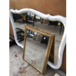 TWO MIRRORS, ONE WOODEN FRAMED, ONE GILT FRAMED