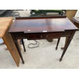 AN INLAID MAHOGANY BREAK FRONT HALL TABLE