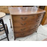 A 19TH CENTURY MAHOGANY BOWFRONTED CHEST OF FOUR GRADUATED DRAWERS, 38" WIDE