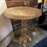 A CARVED ORIENTAL PEDESTAL/TABLE IN RESIN