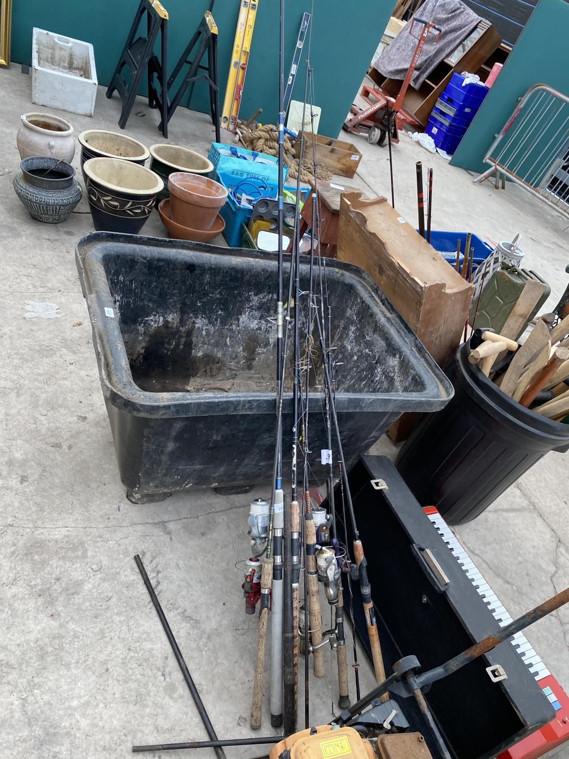 VARIOUS FISHING RODS AND REELS