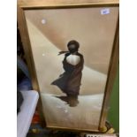 A LARGE FRAMED PRINT OF A CLOAKED FIGURE COVERING NAKED FIGURE