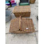 TWO WICKER PICNIC BASKETS