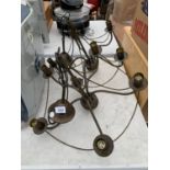 A PAIR OF METAL FIVE LIGHT CEILING CANDELABRA