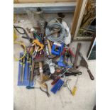 A LARGE QUANTITY OF HAND TOOLS TO INCLUDE FILES, CHISELS, HAMMERS ETC.