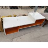 A RETRO TWO TIER WHITE AND ORANGE COFFEE TABLE WITH UNDER SHELF, 72 x 24"