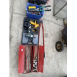 A TOOL BOX AND CONTENTS, DRILL ETC.