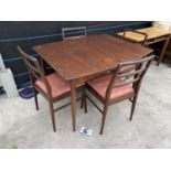 A 1970s TEAK EXTENDING DINING TABLE, 66x36" (FULLY EXTENDED) AND FOUR CHAIRS