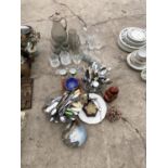 VARIOUS FLATWARE, SHIP IN BOTTLE, RUSSIAN DOLL ETC