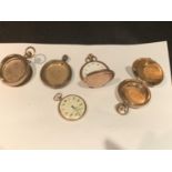 TWO GOLD PLATED POCKET WATCHES, MOVEMENTS WORKING AND FOUR GOLD PLATED POCKET WATCH CASES