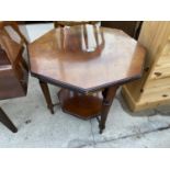 AN EDWARDIAN HEXAGONAL MAHOGANY OCCASIONAL TABLE, 22" WIDE