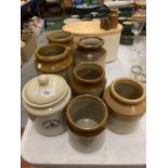 A QUANTITY OF STONEWARE JARS, BREADBIN ETC