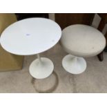 AN ARKANA TULIP TABLE AND STOOL, 17.5 + 15" RESPECTIVELY