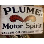 A VINTAGE STYLE METAL 'PLUME MOTOR SPIRIT' MAN CAVE SIGN 20X30CM