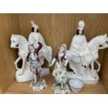 TWO STAFFORDSHIRE FLAT BACK FIGURES, A PAIR OF CONTINENTAL FIGURINES, TEA BOWL