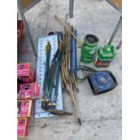 TWO GALVANISED RAMPS, DRAIN RODS, EXTENSION CABLE FENCE SPRAYER