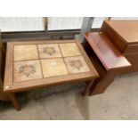 A MODERN TILE-TOP COFFEE TABLE AND YEW WOOD EFFECT MAGAZINE RACK