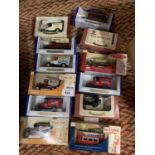 TWELVE BOXED DIE CAST MODELS TO INCLUDE WHISKY VAN AND DAYS GONE TRAM