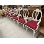 SIX WHITE PAINTED CARVER DINING CHAIRS