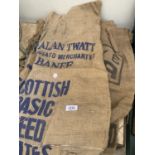 SIX VINTAGE HESSIAN SACKS