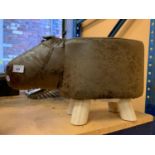 A FAUX LEATHER HIPPOPOTAMUS FOOTSTOOL