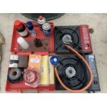 TWO CAMPING GAS STOVES, CARTRIDGES AND ABRASIVE PAPER