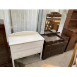A WHITE PAINTED CHEST OF TWO DRAWERS ON OAK DRESSING CHEST