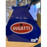 A BLUE METAL BUGATTI PETROL CAN WITH A BRASS TOP