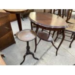 AN EDWARDIAN MAHOGANY CENTRE TABLE AND TRIPOD WINE TABLE