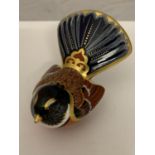 A ROYAL CROWN DERBY FANTAIL BIRD WITH STOPPER