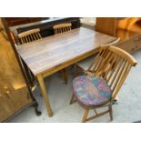 A RETRO DINETTE DINING TABLE, 44x27" TOGETHER WITH FOUR ERCOL STYLE CHAIRS