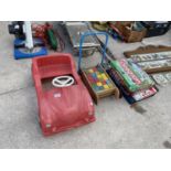 A CHILD'S PEDAL CAR, A VINTAGE TRIANG BABY WALKER (COMPLETE) AND VARIOUS BOARD GAMES