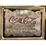 A LARGE 'COCA COLA' METAL PICTURE IN WOODEN FRAME 44X34CM