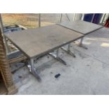 TWO PUB DINING TABLES ON POLISHED ALLOY BASES, 46.5x31" EACH