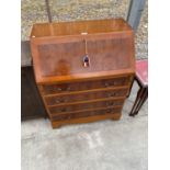 A MODERN YEW WOOD FALL FRONT BUREAU, 29.5" WIDE