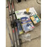TWO SPRAY GUNS, A MOP STEAM CLEANER, AN A4 TRIMMER AND A SET OF SKIS WITH POLES