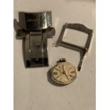 A LADIES WRIST WATCH MOVEMENT (BELIEVED ROLEX), A PLATINUM WATCH CLASP AND A WATCH CLASP MARKED