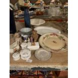 AN ASSORTMENT OF CHINA AND POTERY ITEMS TO INCLUDE A CROWN DERBY EGG CUP, SYLVAC DOG ETC