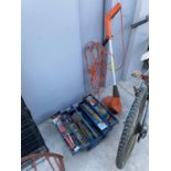 A TOOL BOX AND TOOLS AND A STRIMMER