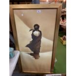 A LARGE FRAMED PRINT OF A CLOAKED FIGURE COVERING NAKED FIGURE