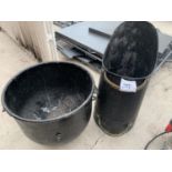 A COAL BUCKET AND LARGE COOKING POT